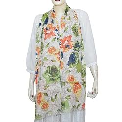 Summer Dress Women Accessory Indian Scarf Printed Linen Rectangular 24 x 74 inches (nstl030)