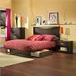 South Shore Back Bay Dark Chocolate Queen Wood Storage Platform Bed 3 Piece Bedroom Set
