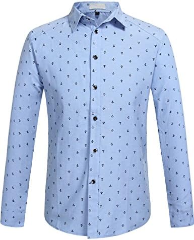 SSLR Men's Anchor Pattern Casual Long Sleeve Shirts