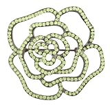 Jankuo Jewelry Silver Tone Peridot Open Crystal Rose Flower Brooch with Gift Box