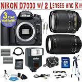 BRAND NEW NIKON D7000 DIGITAL SLR CAMERA BODY + NIKON 18-105 VR ZOOM LENS + NIKON 70-300 G ZOOM LENS + 16 GIG HIGH SPEED MEMORY CARD + 2 RECHARGEABLE BATTERIES + VIVITAR FULLY AUTOMATIC DEDICATED FLASH + 3 YEAR CELLTIME WARRANTY