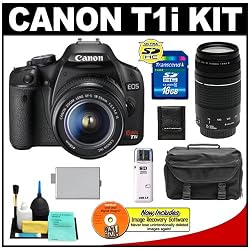 Canon EOS Rebel T1i 15.1MP Digital SLR Camera (Black) with Canon EF-S 18-55mm IS + 75-300mm f/4-5.6 III Lens + 16GB Card + LP-E5 Battery + Case + Accessory Kit