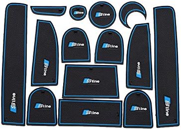 Amonster 14PC Non-Slip Soft Silicone Cup Holder Coasters Bench Seat/Center Consoles Mats Glove Box Dash Covers Door Compartment Mats Fit For Audi Q7 2010-2015 Blue Lines