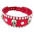 24 Inch Hot Pink Leather Skull Studded Dog Collar Medium
