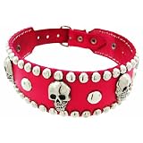 24 Inch Hot Pink Leather Skull Studded Dog Collar by Private Label