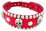 19 Inch Hot Pink Leather Skull Studded Dog Collar Small