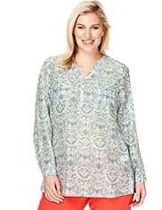Plus Cotton Rich Wallpaper Paisley Print Blouse with Silk