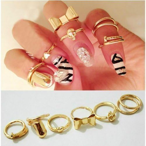 7pcs Set Rings Skull Bowknot Heart Nail Knuckle Rings Mid Finger Tip Stacking Rings