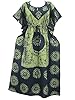 Womens Caftans Green Cotton Batik Kaftan Dress Kimono Sleeves Muumuu Gift Idea