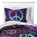 Black Purple Pink Green Peace Sign Full Comforter Set (7pc Bed in a Bag) Black Purple Pink Green Peace Sign Full Comforter Set (7pc Bed in a Bag)
