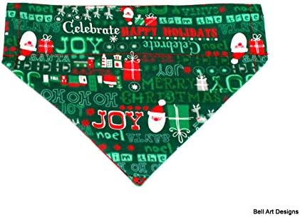 Christmas Joy Over the Collar, Reversible Dog Bandana, Bell Art Designs, Medium, DCM0235