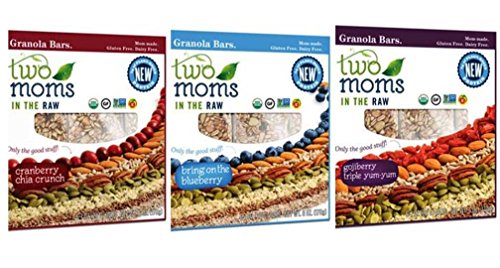 Two Moms In The Raw Gluten Free Granola Bars 3 Flavor Variety Bundle: (1) Gojiberry Yum-Yum, (1) Bring On The Blueberry, and (1) Cranberry Chia Crunch, 6 Oz. Ea. (3 Boxes Total)