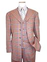 Steve Harvey Rust with Mint Windowpanes Super 120's Wool Wideleg Vested Suit By Zanetti
