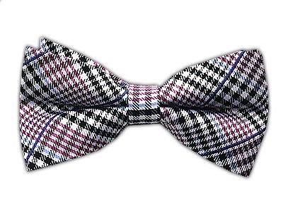 100% Silk Woven Pink Plaid Pre-Tied Bow Tie