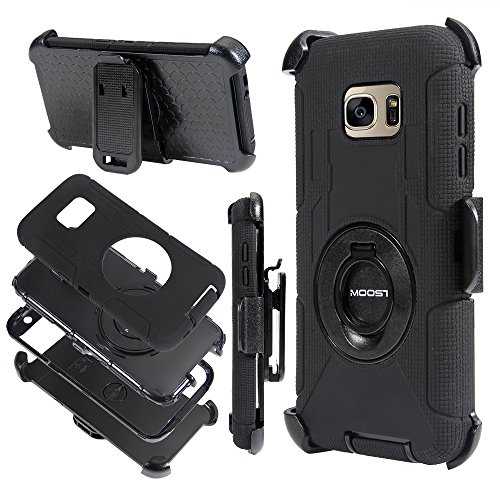 S7 Edge Case, Galaxy S7 Edge Case,MOOST Hybrid Combo Armor Heavy Duty Rugged Shockproof Case with Built-in Rotating Kickstand Swivel Belt Clip Holster for Galaxy S7 Edge (Black)