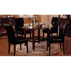 5pc Soho Style Round Dining Table and Black Leatherette Parson Chairs Set by Coaster