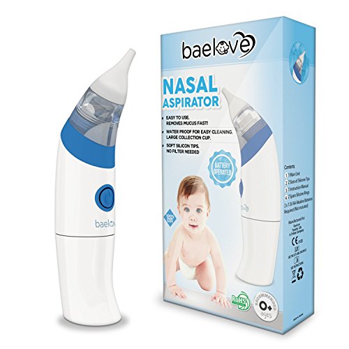 Premium Nasal Aspirator by BaeLove for Babies of All Ages-Quick and Safe - Removes Boogers & Mucus Conveniently - FDA Approved. Includes 2 Adjustable Soft Tips, Manual & 1 Yr No Hassle Warranty.