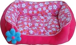 Pink Daisy Dog Princess Flower print dog bed with toy