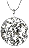  : Sterling Silver Marcasite Butterfly & Flower Pendant, 18"