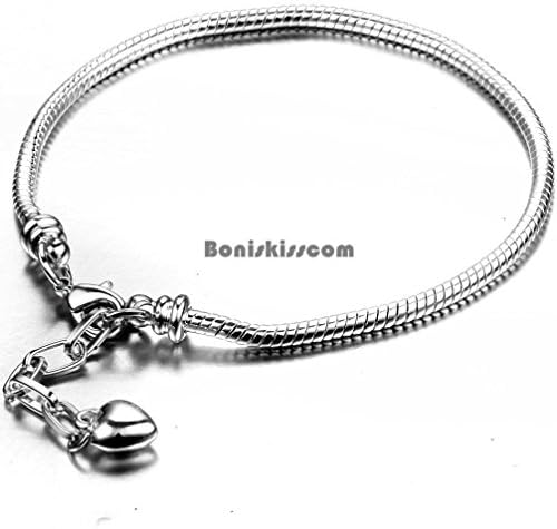 Janestore Silver Tone Snake Chain Bracelet for Beads-Removable Lobster Claw 7 8"