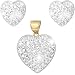 Jewelco London 9ct Clear Crystal-set Heart Earrings and Pendant Set