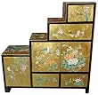 Unique Asian Furniture & D&eacute;cor Gift Idea - 33" Japanese Design Lacquer Oriental Step Tansu - Gold Leaf