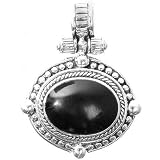 Sterling Silver Oval Beaded Edge Black Onyx Pendant - Artisan Handcrafted in Mexico