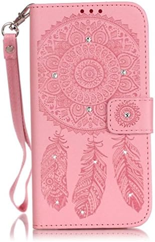 iPhone 6 / 6s Leather Case, Luxury 3D Bling Diamond Campanula Flip PU Leather Wallet Stand Cover with Hand Lanyard &amp; Credit Card Slots (Pink)
