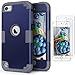 iPod Touch Armor Case with 2 Screen Protectors, IDweel 3 in 1 Hard PC Case + Silicone Shockproof for Kids Heavy Duty Hard Case Cover for 2019 iPod Touch 7th/6th/5th Generation, Navy Blue + Gray