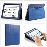 TeckNet iPad 2 Folio Leather Case for Apple iPad 2, with Stand Feature and Magnetic Sleep Wake Sensor Feature - Dark Blue