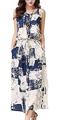 Cotton/Linen General Print Sleeveless Vintage Maxi Dress 