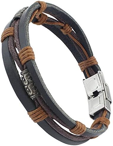 Mens Vintage Black Leather Wrap Bracelet Wrist Rope Band Personalized Bangle 7.8''