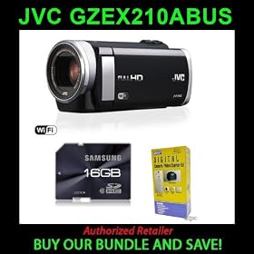 JVC GZ-EX210 Full HD Camcorder - Black With Sakar Digital Concepts 19960 Digital Video Access Kit and Samsung 16 GB SDHC Flash Memory Card Brushed Metal - MB-SPAGA/US