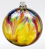 Kitras Art Glass - Hand Blown Glass Hanging Ornament - Old English - WITCH BALL - ART NOUVEAU - AMBER - OR-ARNO-06-AB
