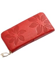 Shoes: Heshe Womens Genuine Leather Purse Organizer Wallet Zippered Arround Clutch (jester red)