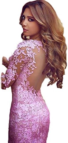 Okbridal Long Sleeves Sexy Backless Lace Mermaid Tulle Prom Gown (10, Custom color)