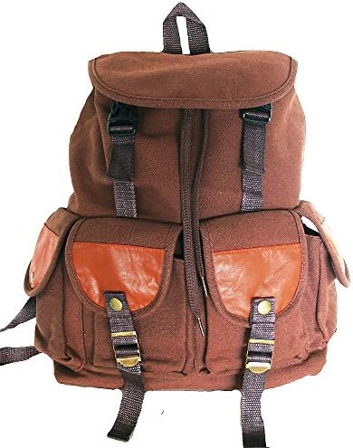 Military Inspired Stylish Backpack Multiple Pockets Canvas Day Pack Brown