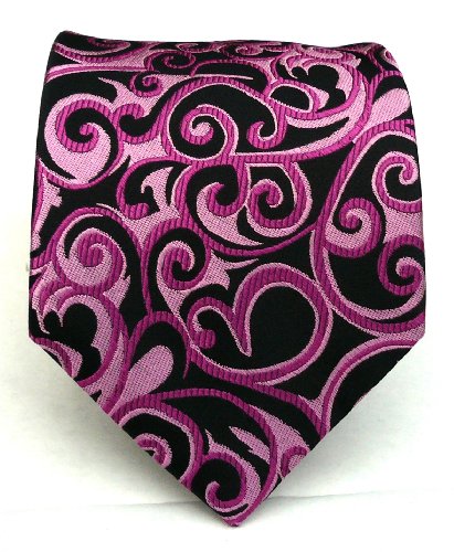 100% Silk Woven Black and Fuschia Ivy Tie