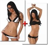 Doppelpack!!! Heißer Push Up Triangel - Bikini in schwarz und heißer Push Up Triangel - Bikini in schwarz - weiss - leo ( 649 Stella )