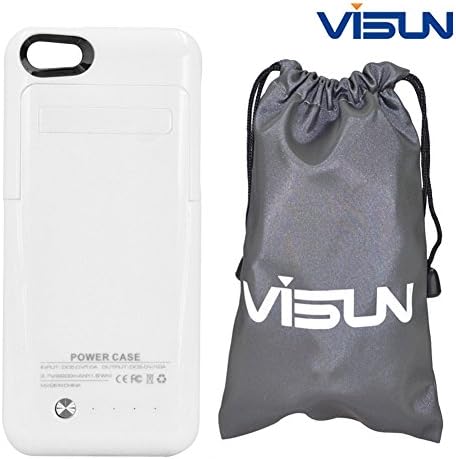 Visun 2200mAh Slim External Rechargeable Backup Battery Charger Charging Case Cover with Pop-Out Kickstand and Visun Waterproof Bag for iPhone 5 5C 5S (White)