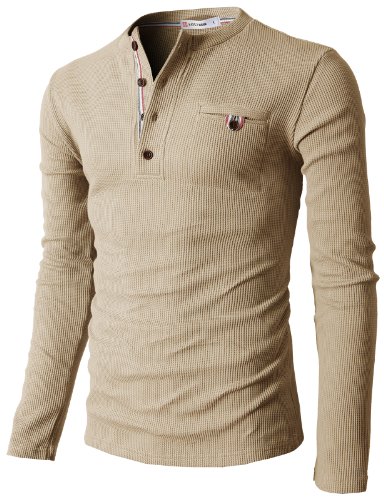 H2h mens bound pocket henley shirts of waffle cotton beige us m/a…