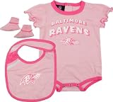 Baltimore Ravens Infant Pink Creeper, Bib, and Bootie Set