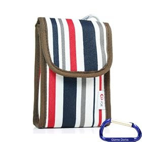 Gizmo Dorks Soft Nylon Canvas Case (Red/Blue Stripes) with Carabiner Key Chain for the Kodak Camera Playsport Zx5 or Kodak Playfull Camera