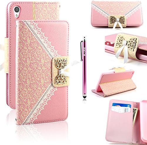 Sony Xperia Z3 Case, RANZ® Stylish Design Deluxe PU Leather Folio Flip Book Wallet Pouch Case Cover (Pink Bowtie) For Sony Xperia Z3 with Touch Stylus