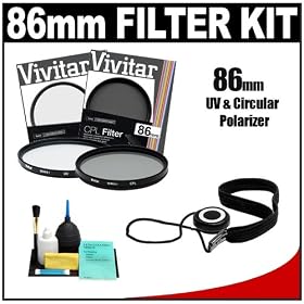 Vivitar 86mm UV & Circular Polarizer Glass Filter + Filter Case + CapKeeper + Lens Cleaning... by