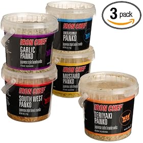 IRON CHEF Panko Variety Buckets (Unseasoned, South West, Garlic, Mustard, Garlic, Teriyaki Panko), 6-Ounce Buckets (Pack of 6)