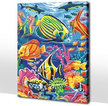 PBN Paintworks Paint By Number, Tropical Fish , 16x20inches with frame
