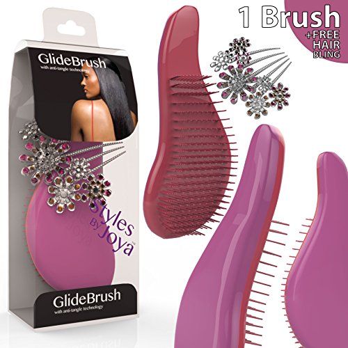 Neon Detangler Paddle - Wet or Dry Pro Detangling Hair Brush for women, girls &amp; kids [FREE GIFT - Hair Clip]