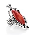 Large Stone Fashion Ring Antique Silver & Red