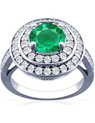 Platinum Round Cut Emerald Ring With Sidestones (GIA Certificate)